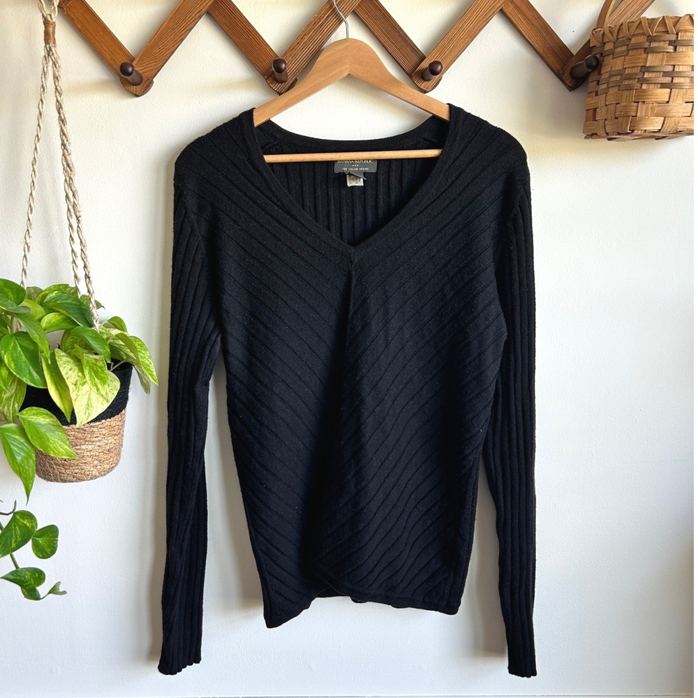 Vintage Banana Republic Black 100% Italian Merino Wool Ribbed Sweater